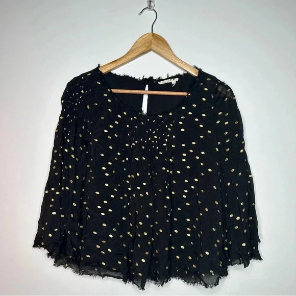 Floreat Anthropologie Everafter Black Metallic Gold Polka Dot Blouse Size Small - Picture 3 of 13